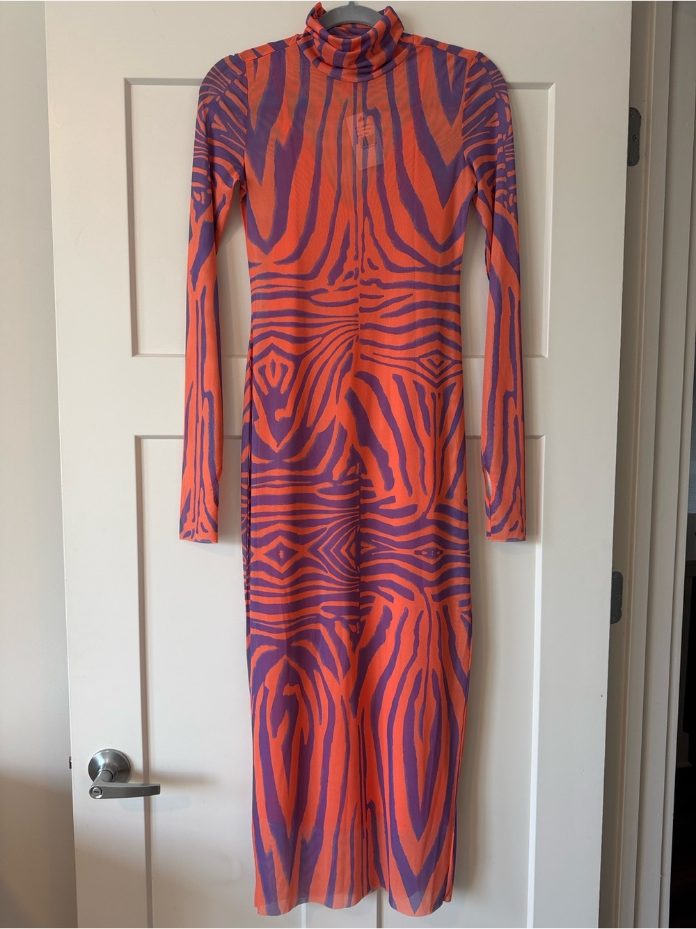 AFRM Orange and Purple Zebra-Print Turtleneck Midi Dress
